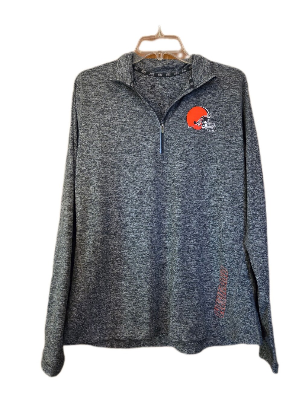 Nike NFL Cleveland Browns Gray Long Sleeve 1/4 Zip Shirt Dri Fit Size Large